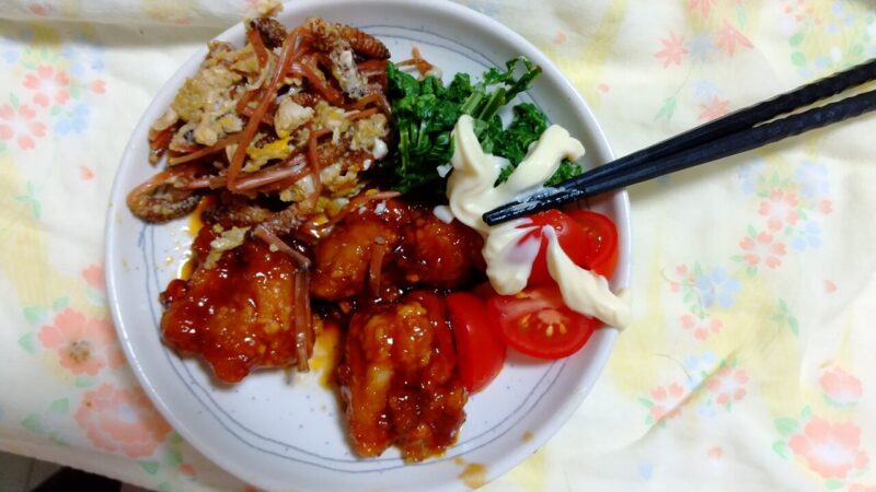 土筆の卵とじ・こごめのお浸し・甘たれから揚げ